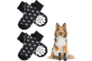 NeuWee Anti-Rutsch Socken für Hunde, 2 Paar Indoor Hunde Haftsocken, Haustierpfotenschutz mit Fußabdruckmustern für eine Starke Traktionskontrolle auf Hartholzböden in Innenräumen