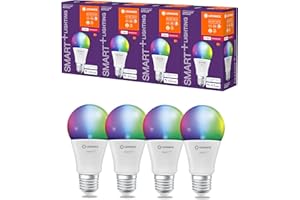 LEDVANCE Smart+ Lampe mit ZigBee Technologie, 9W, A60, matt, Sockel E27, Lichtfarbe RGBW einstellbar, 806lm, 4er Pack, White