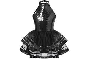 YUUMIN Vestito da Ballerina Bambina Abito da Principessa Compleanno Leotard con Paillettes Vestito da Ballo Danza Balletto Jazz Spettacolo Saggio Tutu Dancewear