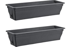 BURI Lot de 2 jardinières 80 cm Réservoir d'eau anthracite 18 l - Résistante aux intempéries Jardin et balcon - Gris