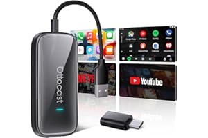 OTTOCAST Play2Video Ultra, 2026 Adattatore Wireless CarPlay & Android Auto con Netflix/YouTube/IPTV/Prime Video integrati, Box AI di Android 12.0 per veicoli con CarPlay cablato di fabbrica