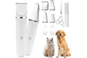 Flintronic 4-i-1 Hundklippare Professionell, Hundklippning Klipparkit, Uppladdningsbar Husdjur Tassar Trimmer, med sax i rostfritt stål, Hund/Kattrakapparat för tassar, Klor, Öon, Öron, Ansikte