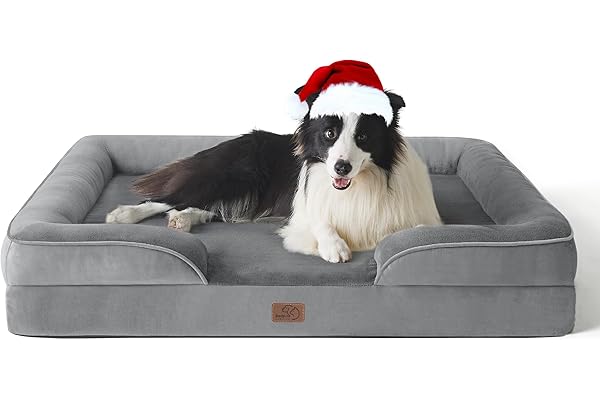 Bedsure Sofá Perro Ortopédica Grande - Cama Perro Desenfundable y Lavable, Colchon Perro con Forro Impermeable y Espuma Viscoelastica, Gris, L