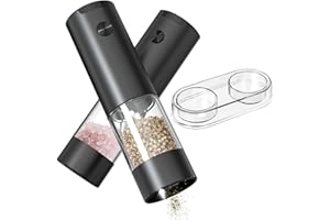 CIRCLE JOY Electric Salt and Pepper Grinder Set, Battery Powered Spice Mills with Stand, Washable 95ml Container, White LED Light and Adjustable Coarseness