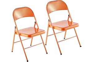 LeChamp Lot de 2 chaises pliantes d'intérieur pliables avec cadre en métal solide - Chaises de salle à manger pliantes - Chaise de bureau - Chaise de bureau - Chaises en acier avec triple armature -