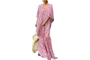 Bsubseach Damska luźna sukienka z krótkim rękawem, moda kąpielowa, plażowa, caftan, ponczo plażowe