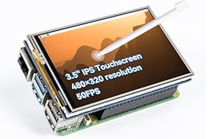 SunFounder 3.5 Inch 480x320 Touch Screen IPS LCD SPI Display Monitor with Stylus for Raspberry Pi 5/4B/3B+/Zero 2w/Pironman 5/Max, 50 FPS, 65K Colors, 40pin, Trixie, Ubuntu, Kali Linux, RetroPie
