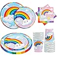 Fowecelt Rainbow Party Tableware - 120 pcs Paper Plates, Cups & Napkins Set for Kids' Birthday Parties