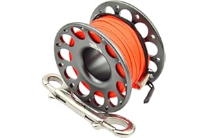 RANRAO Carrete de buceo de 30 m, carrete de aleación de aluminio de buceo de acero inoxidable con equipo de buceo de doble gancho, carrete de carrete de buceo de acero inoxidable para suministros de buceo,
