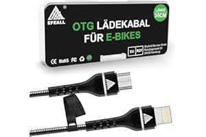 EFEALL E-Bike Câble de Charge pour Lightning/USB C pour Bosch Intuvia,Kiox,Nyon(Ancien), Micro-USB vers iPhone Lightning/USB C Câble Chargeur pour Compteurs de Vélo,35cm Fonction OTC Ebike Câble