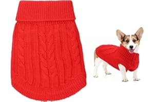 JODSEN Small Dog Jumper, Warm Puppy Sweater for Small Dogs Winter Knitted Dog Pullover Soft Turtleneck Dog Clothes Vest for Pet Autumn, Winter Outfit for Welsh Corgi, Yorkshire Terrier, Chihuahua (S, Red)