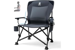 EVER ADVANCED Oversized Folding Camping Chair for Adults with Adjustable Lumbar Support, Heavy Duty Chair with Side Pockets, Portable Collapsible Quad Chairs for Outside, Support Up to 230KG, Grey