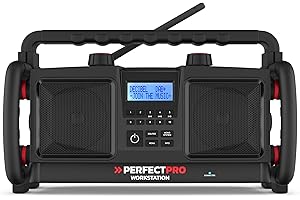 PerfectPro Construction site radio workstation, DAB+, Bluetooth and FM reception, radio with AUX and USB input, mains power, rechargeable, shockproof, IP65, WS3