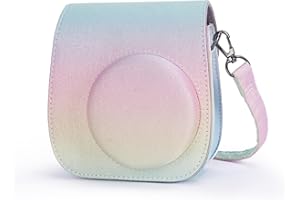 Leebotree Caméra Housse Compatible avec Appareil Photo Instantanés Instax Mini 12 11, Pochette Caméra Sacoche Rangement Protection Cuir PU Lisse avec Bandoulière et Poche Intégrée (Rainbow Brillant)