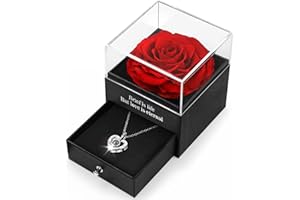 HEGUD Rosa Stabilizzata Vera, Rosa Eterna con I Love You Collana,Regalo per Lei, Donna, Mamma, Fidanzata,Moglie,San Valentino per Lei regali natale donna compleanno Anniversario Festa della mamma