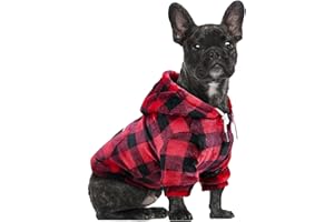Eyein Hundehoodie für kleine mittlere und große Hunde, Warmer Flanell Hunde Kapuzenpulli mit Taschen und Leine Portal, Weiche Hundebekleidung für Frühling Herbst Winter (Rot-Schwarz Kariert, L)
