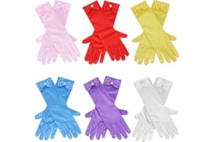 Hifot Princesse Gants en Satin pour Fille 6 Paar, Mariage Robe Accessoire de déguisement Enfant Cadeau 3-8 Ans
