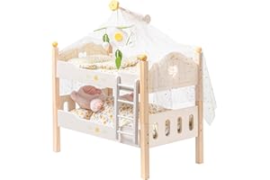 ROBOTIME Puppen-Etagenbett aus Holz, Puppenbetten, umbaubares Bett mit Leiter und Bettzeug, für 18 Zoll große stapelbare Puppenbetten, perfektes Puppenzubehör, Geschenk für Kinder (Holzfarbe)