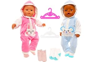 Festfun Vêtement de Poupée de 36cm 2 Pyjama Habits avec 2 Cintres 2 Pairs de Chausettes pour New Born Poupon Poupée 36cm(Poupée Non Incluse)