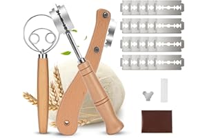 MOBUMEIA 23pcs Taglierino per Pane, Lama Pane con 20 Lame Tarocco per Impasti, con Acciaio Inossidabile, Manico in Legno di Quercia, Fruste Danesi per Impasti per Baguette, Impasto e Pane Fai da Te