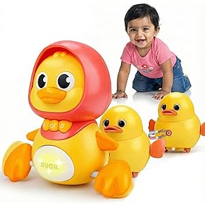 Kidology Baby Musical Duck Toy Set | Crawling Toy Sounds - Mama Duck & 2 Ducklings | Interactive Motor Skill Development -Toddler Learning Toy | Safe BPA-Free, Gift for Kids