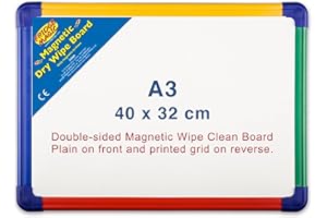 FRIDGE MAGIC Versatile A3 Rainbow Magnetic Whiteboard - Dual-Sided with Blank and Grid Layout - 40 x 32cm. Perfect for Home, Office, and Classroom Use