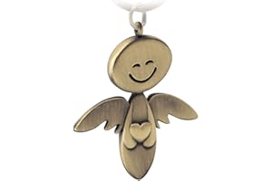 FABACH Anioł stróż breloczek do kluczy Smile z sercem – szlachetny anioł zawieszka z metalu w kolorze srebrnym, złotym, różowym, czarnym, brązowym – prezent na szczęście samochodu z prawem jazdy – ostrożna jazda