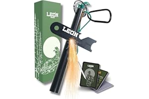 LEÓN Goods® : Feuerstahl + E-Book. Feuerstein Für Bushcraft & Outdoor - Survival Feuerzeug. Feuerstahl Outdoor aus Magnesium. Dein ewiges Streichholz mit Multitool. (XL)