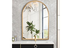 HLFMVWE Arched Bathroom Mirror, Gold Arch Mirror Aluminum Alloy Frame Living Room Bedroom and Entryway 40 x 50CM