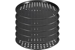 ZEONHEI 6 Pack 12 Inch Non Stick Pizza Tray, Pizza Dough Tray for Oven, Round Pizza Baking Pan with Holes for Making Pizza, 32CM x 1.5CM, Black