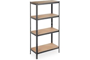 ‎RELAXDAYS Relaxdays Regał do dużych obciążeń, 4 półki, wys. x szer. x gł.: 157 x 80 x 41 cm, nośność 280 kg, metal, regał magazynowy do piwnicy, garażu, czarny