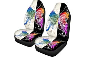 Woisttop Autositzbezüge Motiv bunte Schmetterlinge, 2er-Set Vordersitz-Schonbezüge, universell passend für Pkw, Auto-Innenraumschutz