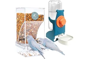 LANYOTA No Mess Bird Feeder Water Dispenser Set - Automatic Parrot Feeder Cage Accessories, Clear Parakeet Seed Container Food Drinker for Cage, Cockatiel Finch Lovebirds Budgies Canary