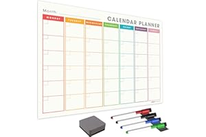 THE MAGNET SHOP Planner mensile da parete con sfondo bianco, con tecnologia WallTAC, cancellabile, riutilizzabile, rimovibile e riposizionabile, con 4 pennarelli cancellabili e cancellino (moderno, multicolore, A3)