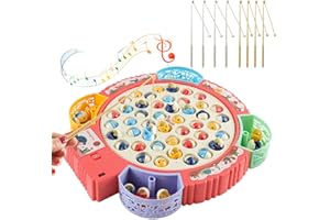 Aischens Jeux de Pêche Électriques, Jeu de Pêche à la Ligne avec 55 Poissons et 8 Cannes à Pêche, Jouet de Pêche Musical avec Plateforme, Jeu Magnétique Cadeau pour Enfant Garçons Filles 3-6 Ans