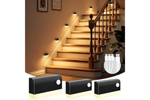 VOLISUN Veilleuse Détecteur de Mouvement, Lot de 3 Lampe Detecteur de Mouvement Interieur avec 2 Mode lumière et 1200mAh Batterie, Lampe Veilleuse pour Escalier, Couloir, Chambre, Armoire (Noir)