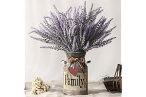 LESING Flores Artificiales de Lavanda con jarrón, Plantas de Lavanda Falsas en jarrón de Metal Decorativo, Flores rústicas Vintage para decoración del hogar de Granja (Familia, Morado)