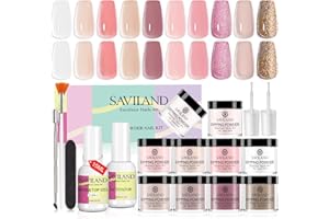 Saviland Dip Powder Nail Kit: Sistema De Polvo De Inmersión De 10 Colores, Kit De Inicio De Manicura Para Decoración De Uñas Francesa Con Base De Inmersión 2 En 1 y Capa Superior