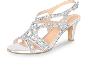 PIZZ ANNU Womens Sandals Sparkly Rhinestones Strappy Kitten Heels Ladies Wedding Shoes for Women Bride Slingback Summer Prom Party UK 3-9