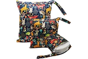 FYting 3 Pezzi Wet Bag,Porta Pannolini,Porta Pannolini e Salviette da Borsa,Borsa Piscina Bambina Riutilizzabile,Impermeabile,con Cerniera, per Nuotare, Campeggio, Viaggio, Fitness,Spiaggia (Giraffa)