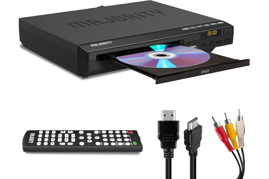 HDMI DVD Player for TV | 1080P Region Free DVD Players for Smart TV | Mini DVD Player with USB, CD & MP3 | HDMI Cable, RCA Cable & Remote Control Included | Majority-DVD