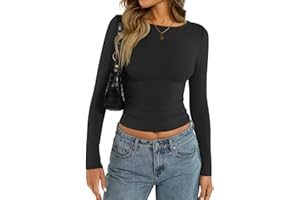 shownicer Damen U-Boot Ausschnitt T-Shirt Basic Langarm Eng Oberteile Slim Fit Y2K Tops