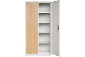 Jan Nowak C001H szafka biurowa, metalowa szafka na narzędzia, stalowa szafka na narzędzia, malowana proszkowo, zamykana na klucz, 195 cm x 90 cm x 40 cm (kolor biały wygląd drewna)