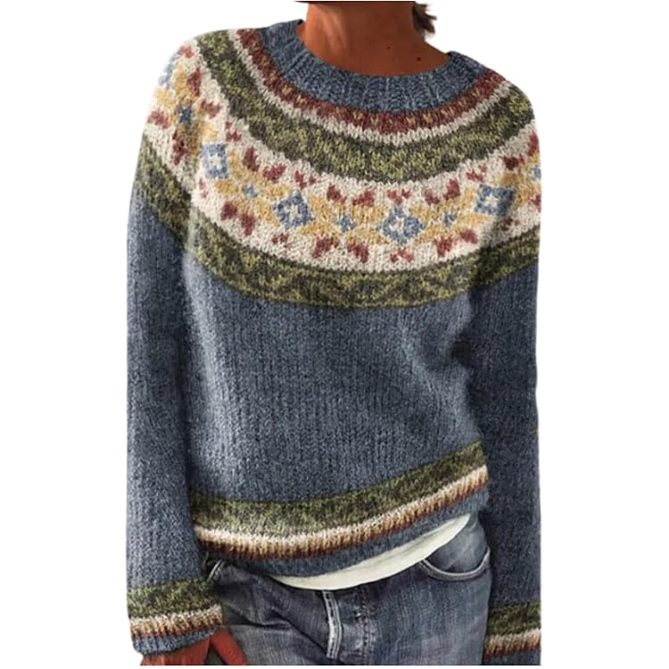 Pull Norvégien Femme Grande Taille – Laine épaisse, Motif Torsadé Jacquard – Coupe Oversize Chic Pour L’hiver – Col Rond - 2