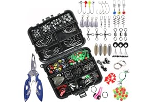 NUZAMAS Set of 188 Fishing Accessories Kit Lure Sea Fishing Rocky Fishing Set Box Including Swivel Crank Hook Lure Plier line Beads Split Rings