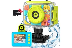 USHINING Kids Waterproof Camera - Kids Digital Underwater Camera 20MP 180 Rotatable Action Sport 1080P HD Camcorder 32GB Card, Bithday Gifts for Boys Girls,Aged 4-12 Years Old