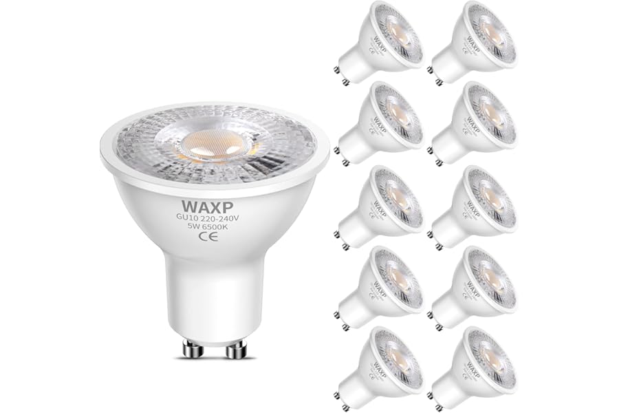GU10 LED Spotlight Bulbs 5W, Cool White, 6500K, 365lm, No Flickering, Energy Saving Led Bulbs, Equivalent 40-50W GU10 Halogen Spot Light Bulbs, Non-Dimmable,10 Pack