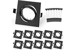 Leselux Projecteurs Spot Encastrable GU10 Set, 10 Pièces Cadres de Montage En Carré avec Douille GU10, 60° Spot de Plafond Orientable Noir, Trou de Montage Ø68-80mm, Pour Lampes A LED Ou Halogènes