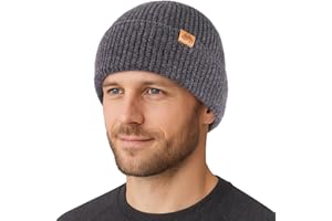 TOP-EX 100% Merino Wool Cuffed Beanie Hat – Single Layer Knit, Multi Size Winter Wooly Hats for Men and Women 55-66CM