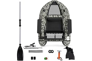 HOMASIS Gommone da Pesca per Adulti, Gommone Gonfiabile con Pinne in PP e Pagaia in Alluminio, Canotto da Pesca con Attrezzatura Completa, Portata 160 kg, 136 x 105 x 54 cm